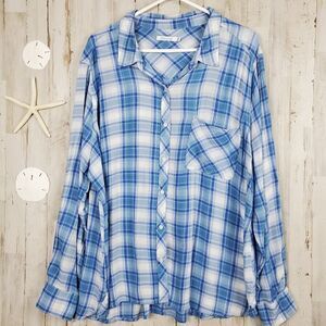 Kenneth Cole Reaction Plaid Button Down Shirt Blue & White Size 2X